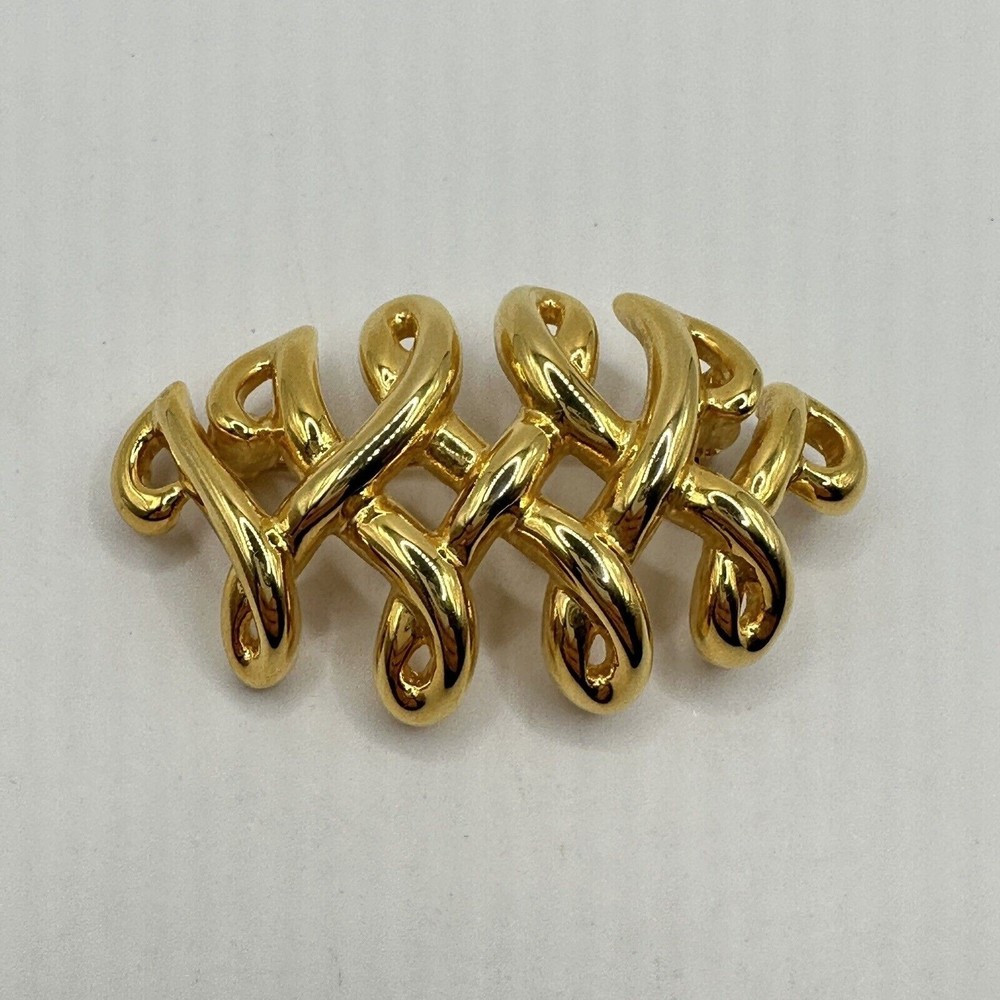 Kenneth Jay Lane KJL Gold Tone Brooch Pin Swirl Abstract